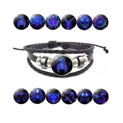 Zodiac Constellation Braided Black Leather Bracelet – Adjustable Design for Comfort