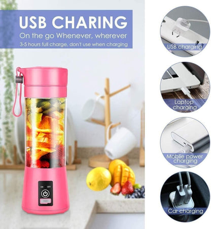 Portable Electric 6 Blade USB Juice Maker (380 ml) in pink, perfect for making fresh juices on the go.