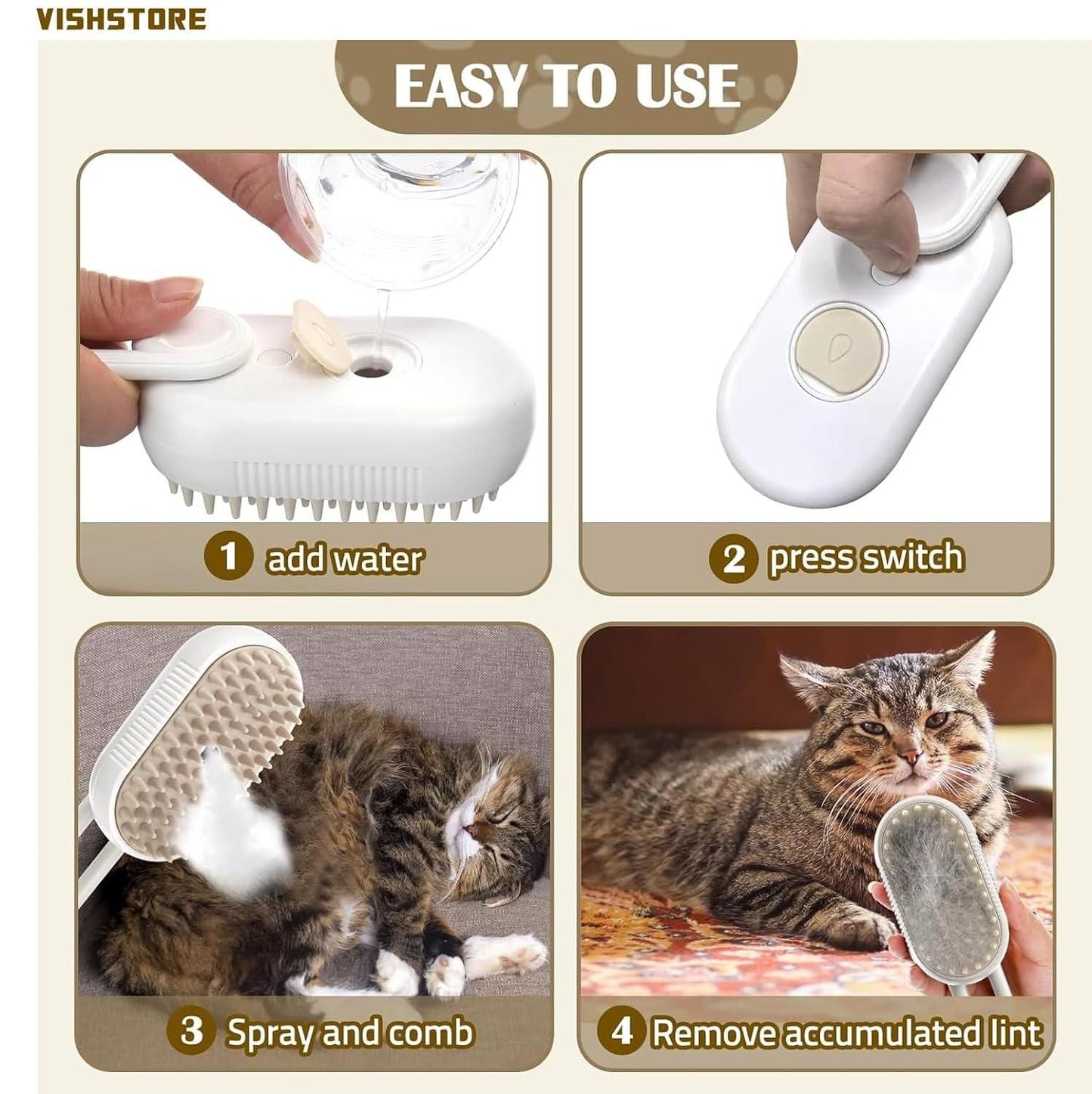 PetGroom Steam Brush for Dog and Cat – Effortless Grooming and Deodorizing