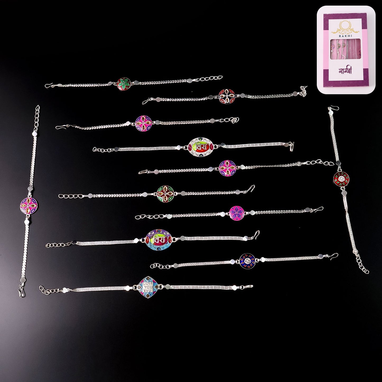 SilverCraft Pack Of 12 Silver Chain Rakhis – Elegant Bracelet Style Design