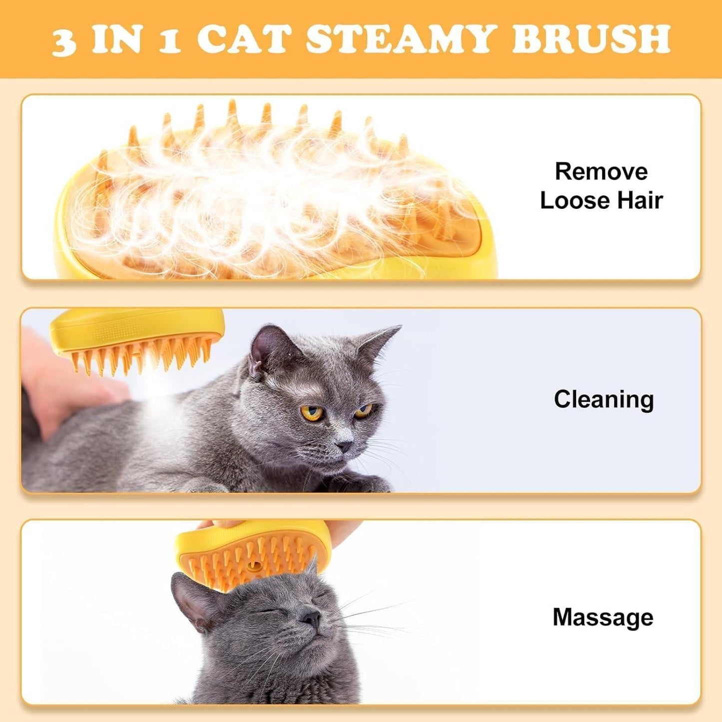 PetCare Steaming Pet Hairbrush – 3 In 1 Cleaning Solution
