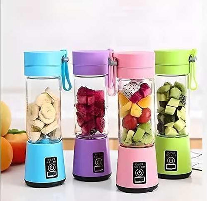 Colorful Portable Electric 6 Blade USB Juice Maker (380 ml) with fruits, perfect for on-the-go blending and nutrition.