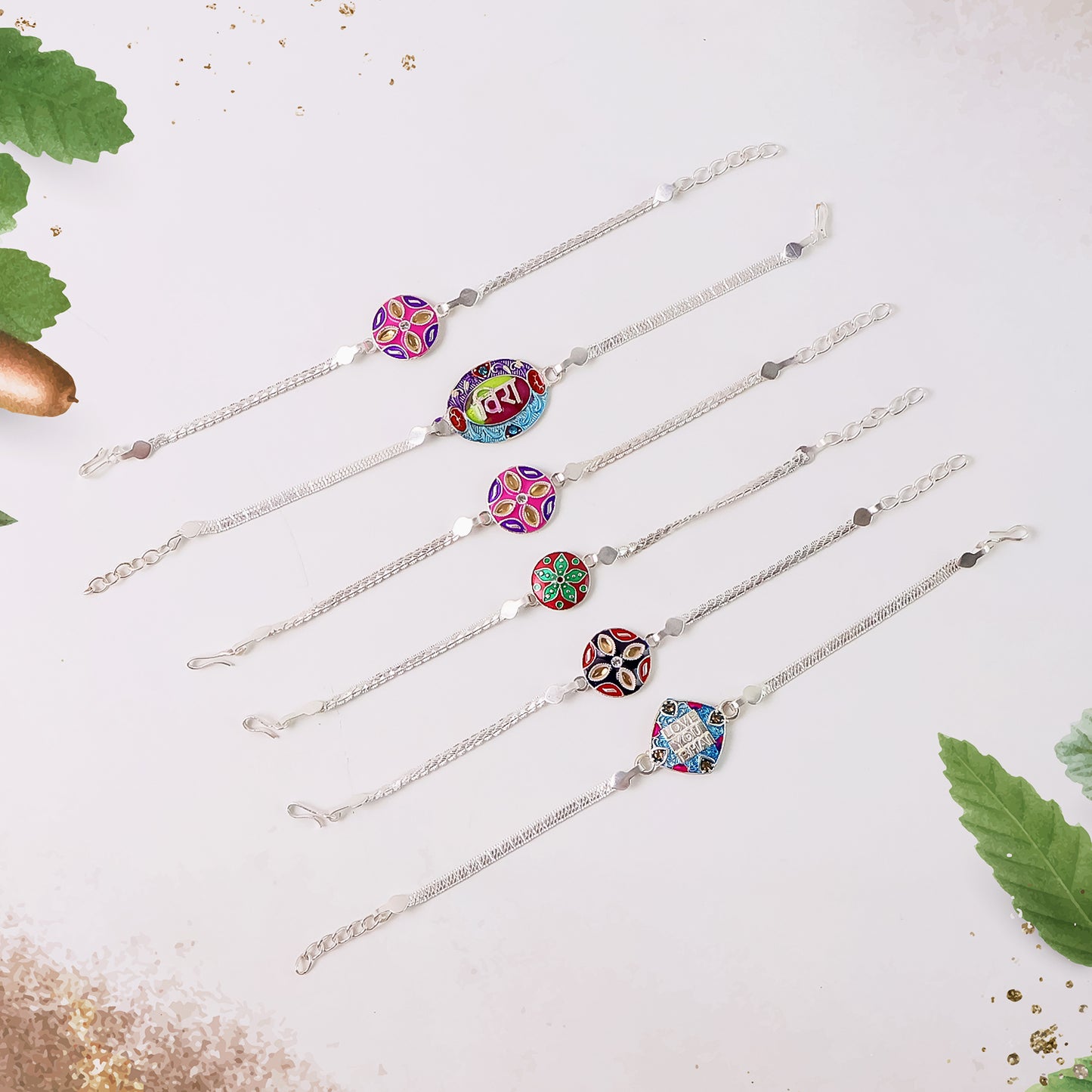 SilverCraft Pack Of 12 Silver Chain Rakhis – Elegant Bracelet Style Design